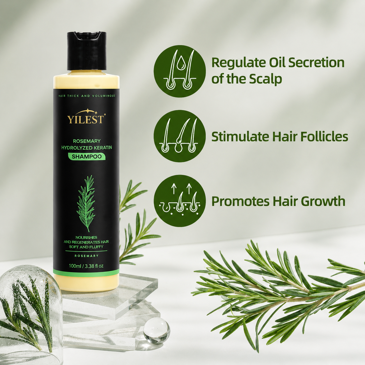 YILEST Rosemary Hair Growth Shampoo Reduce Hair Fall & Support Fuller-Looking Hair Naturally