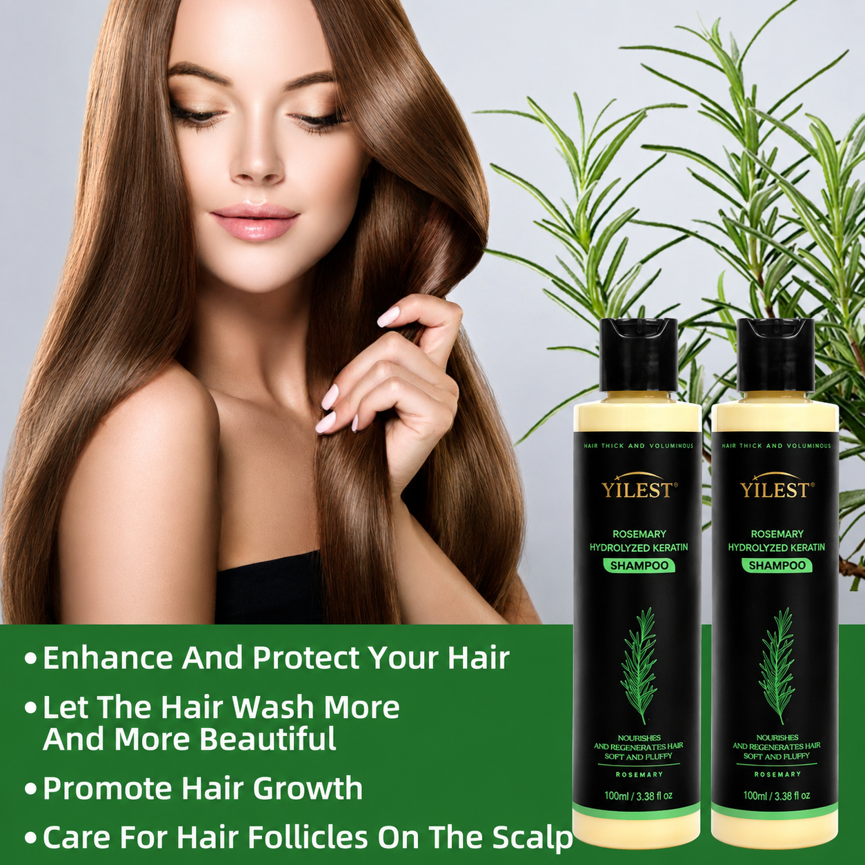 YILEST Rosemary Hair Growth Shampoo Reduce Hair Fall & Support Fuller-Looking Hair Naturally