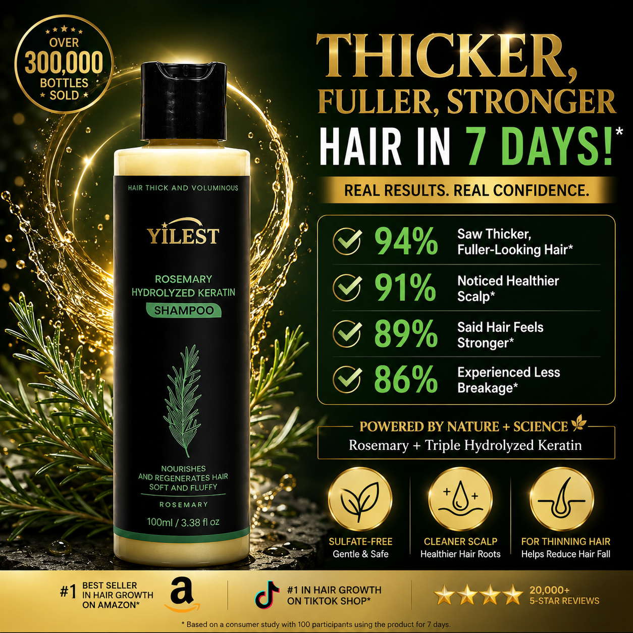 YILEST Rosemary Hair Growth Shampoo Reduce Hair Fall & Support Fuller-Looking Hair Naturally